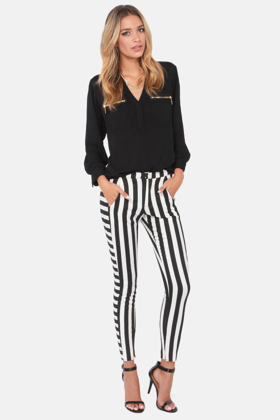 Cute Striped Pants Black and White Pants Skinny Pants 55.00 Lulus