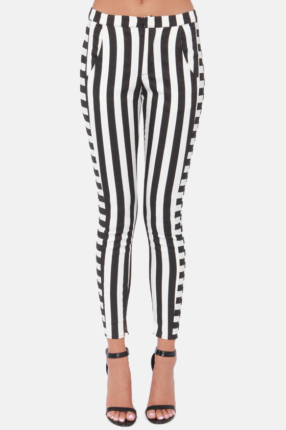 Cute Striped Pants - Black and White Pants - Skinny Pants - $55.00