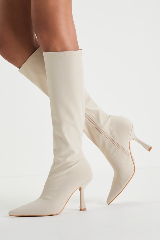 Cream Pointed-Toe Boots - Cream Knee-High Boots - Tall Boots - Lulus