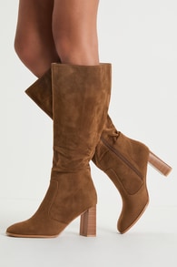 Arabelle Chestnut Suede Square Toe Knee-High Boots