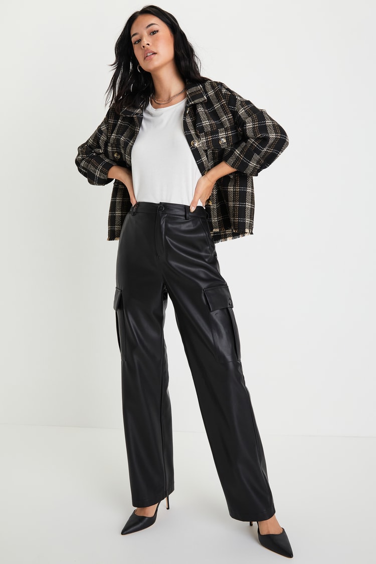 Faux leather cargo trousers - Women's fashion