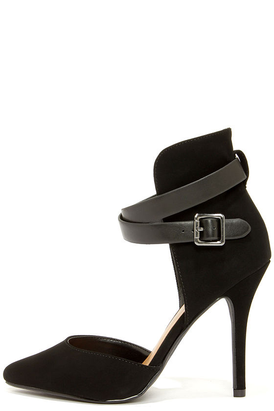 Chic Black Heels - Pointed Heels - Nubuck Heels - High Back Heels - $24 ...