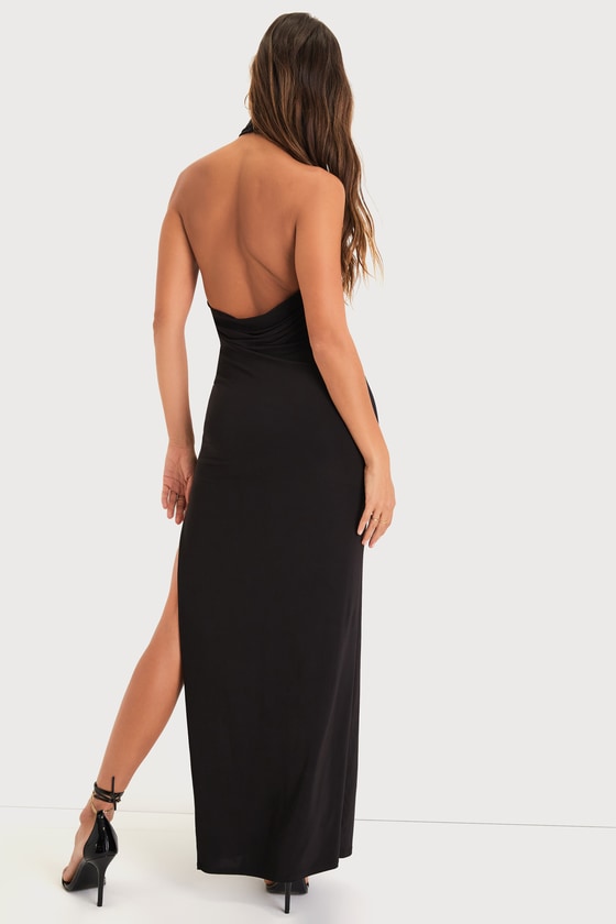 Sexy Black Dress - Mock Neck Halter Dress - Backless Maxi Dress - Lulus