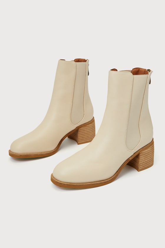 Lulus Karlach Light Nude Low Heel Ankle Booties In White