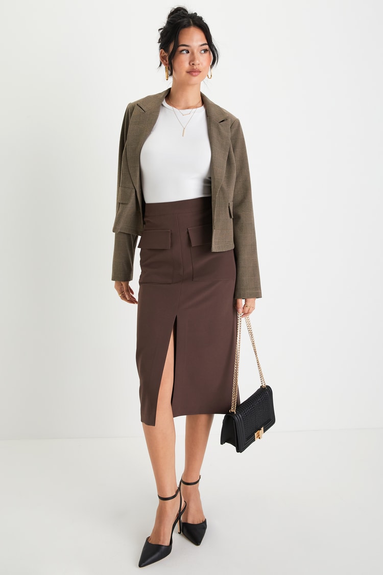 Officially Iconic Chocolate Brown High Waisted Cargo Midi Skirt