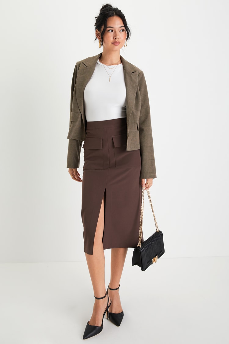 Chocolate Brown Skirt - High Waisted Midi Skirt - Cargo Skirt - Lulus