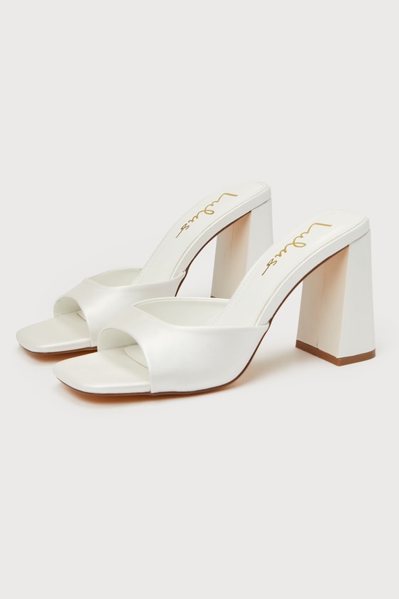 Preslie White Satin High Heel Slide Sandals - thumbnail 3