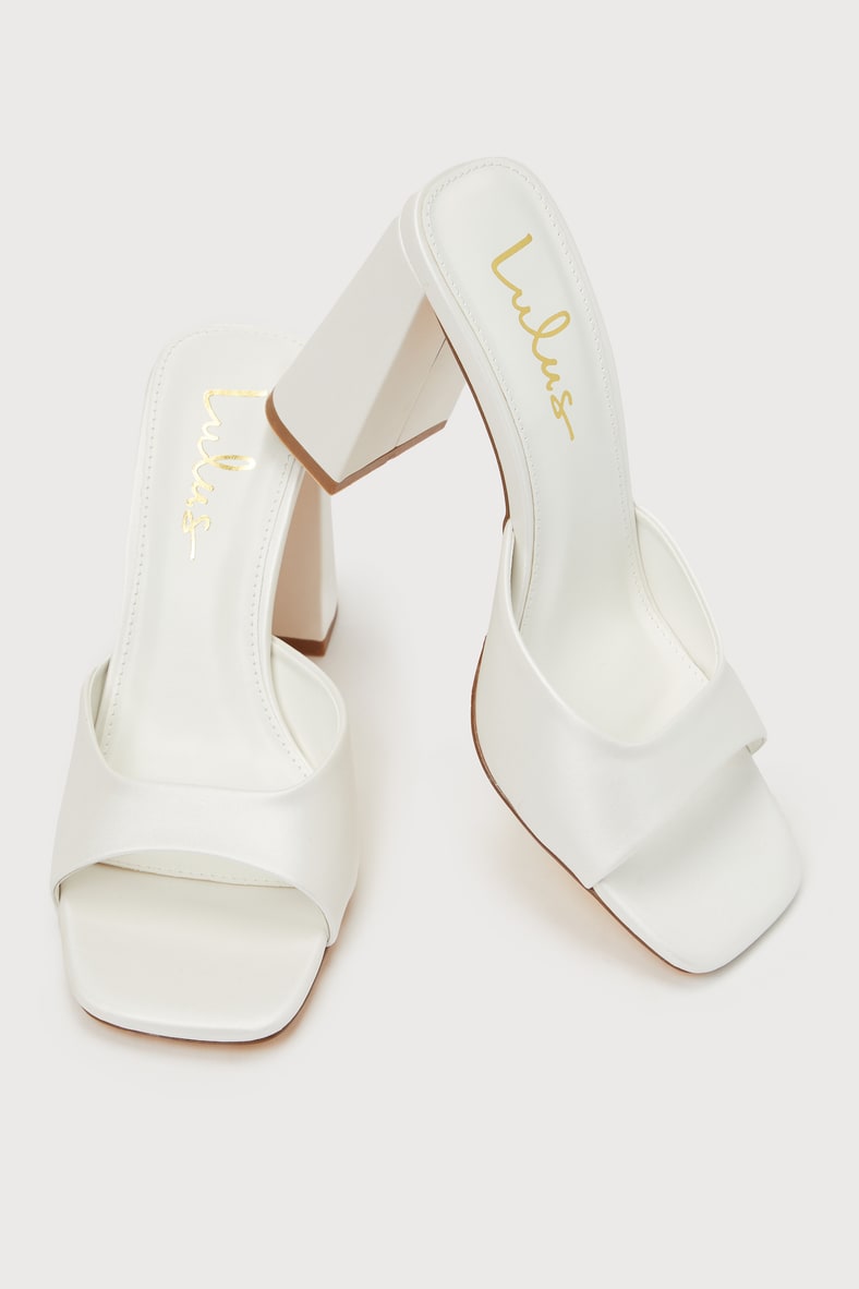 Preslie White Satin High Heel Slide Sandals