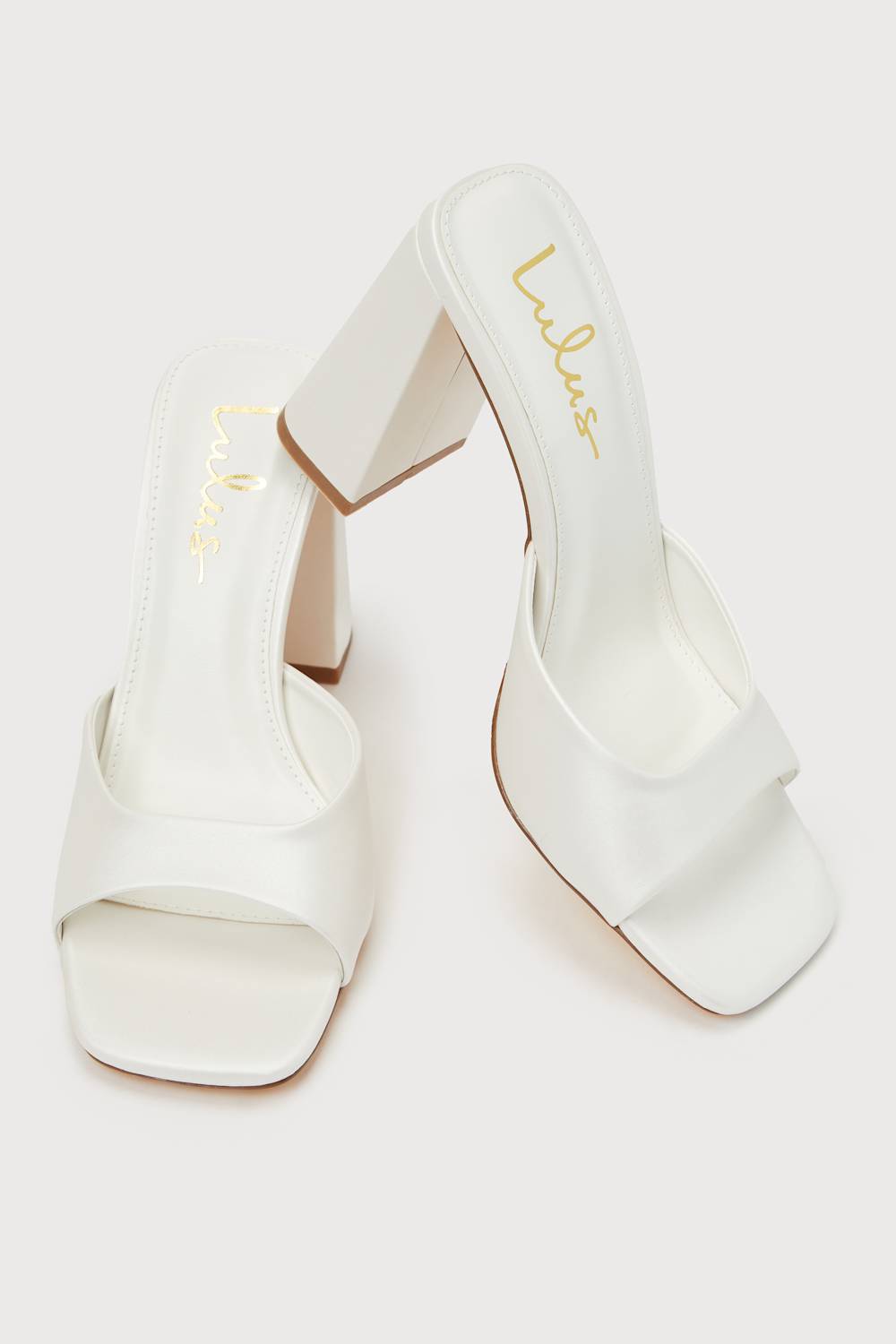 Preslie White Satin High Heel Slide Sandals