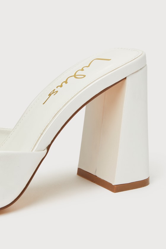 Preslie White Satin High Heel Slide Sandals - thumbnail 5