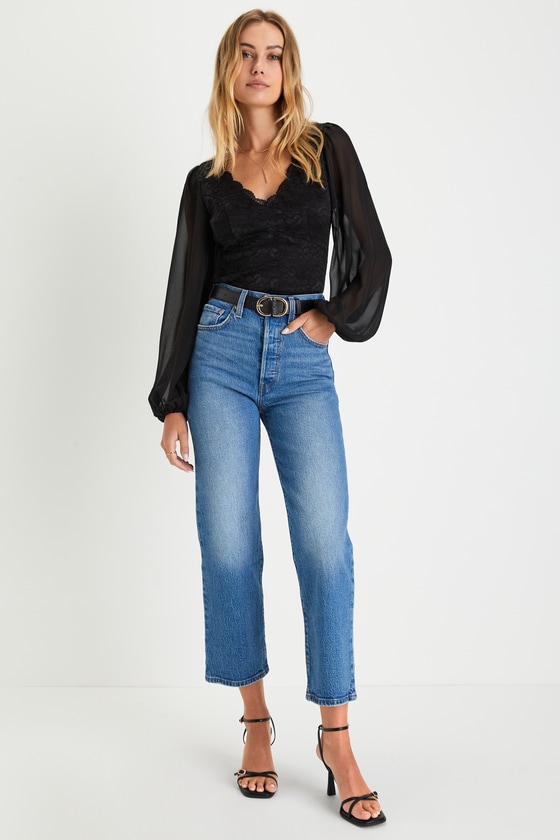 Chic Black Top - Sheer Lace Top - Balloon Sleeve Top - Lulus