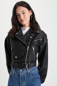 Open Road Black Textured Vegan Leather Cropped Moto Jacket