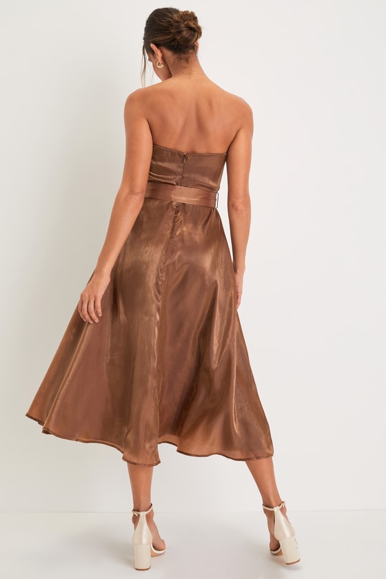 Shiny Brown Strapless Dress Belted Midi Dress Brown Midi Lulus — free download
