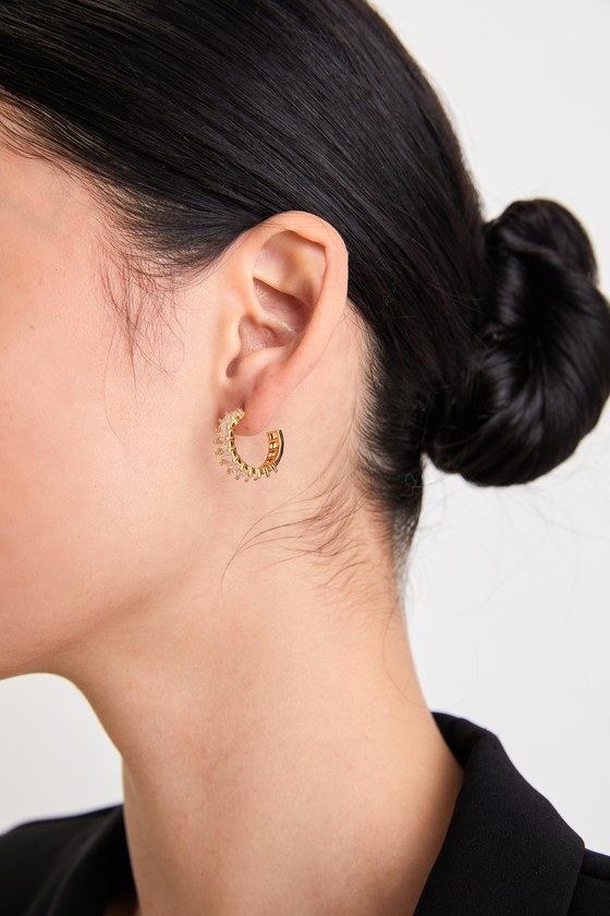 Lulus Perfect Glow 14kt Gold Rhinestone Hoop Earrings