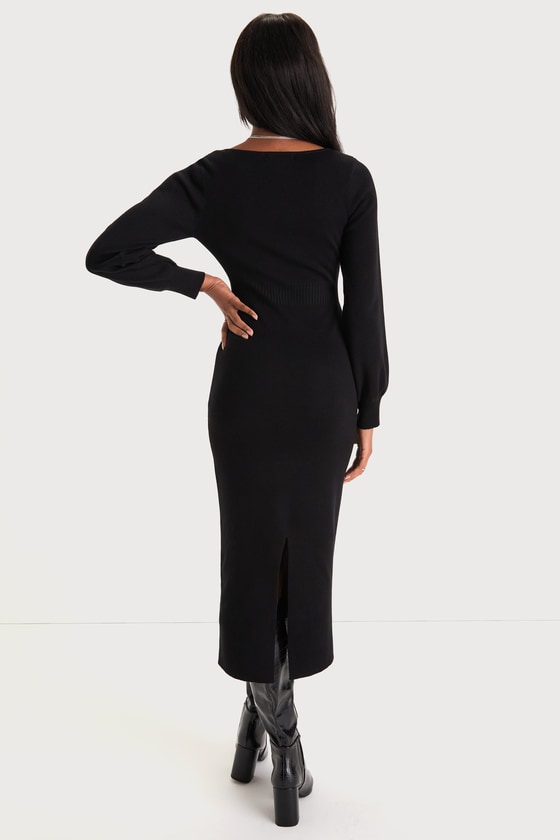 Sweater Life Black Balloon Sleeve Midi Sweater Dress 2