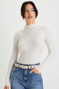 Crawford Ivory Long Sleeve Mock Neck Bodysuit 1