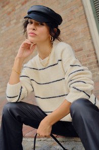 One Good Reason Cream and Black Striped Oversized Sweater