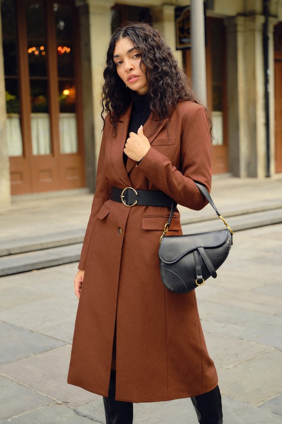 Twill Rust Brown Coat - Twill Coat - Long Coat - Two-Button Coat - Lulus