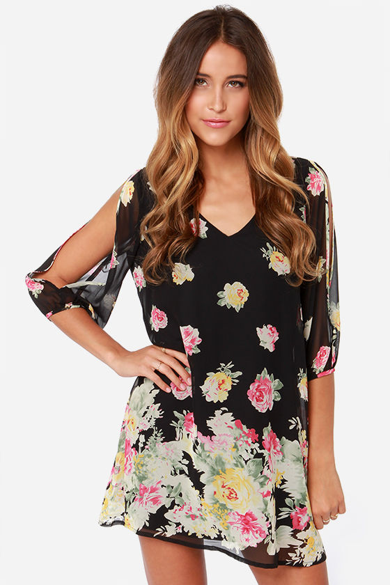 LULUS Exclusive Shifting Dears Black Floral Print Dress 1