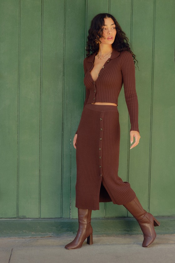 Two-Piece Long Sleeve Knee-Length Occasion Dress Brown