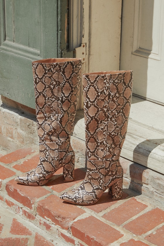 Silver Knee-High Boots - Snake-Embossed Boots - Silver Boots - Lulus