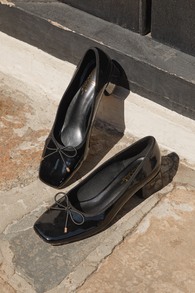 Marny Black Patent Low Heel Bow Ballet Pumps