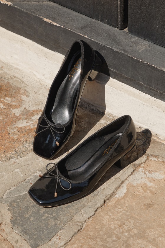 Marny Black Patent Low Heel Bow Mary Janes 1