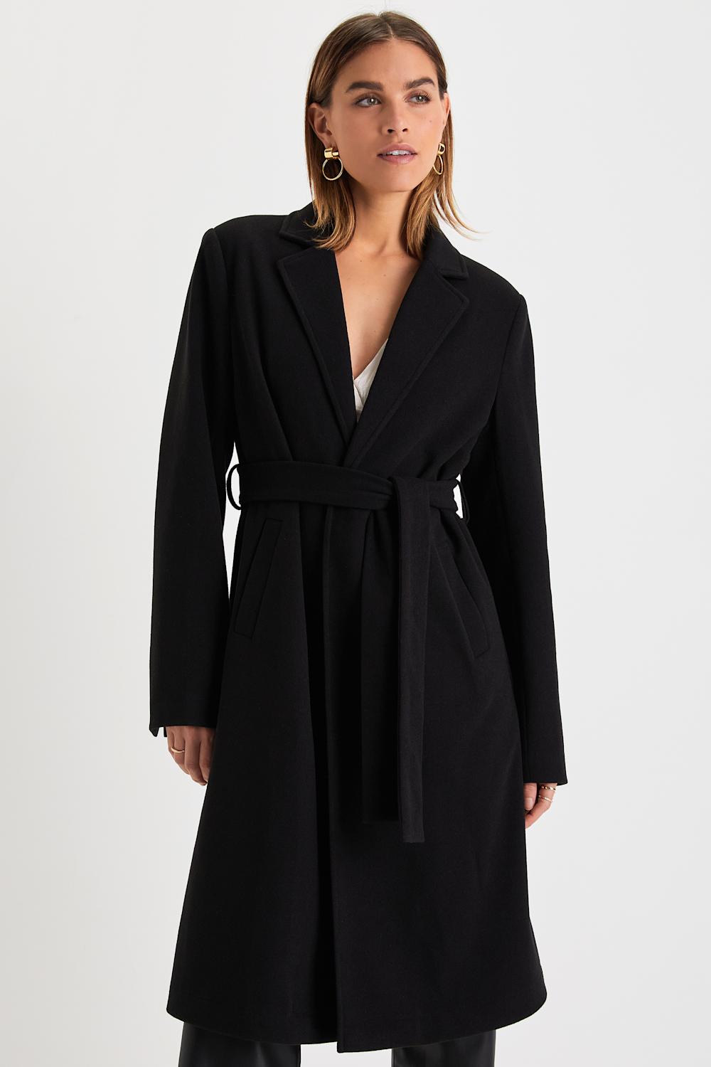 Essential Sophistication Black Faux Fur Collar Belted Coat
