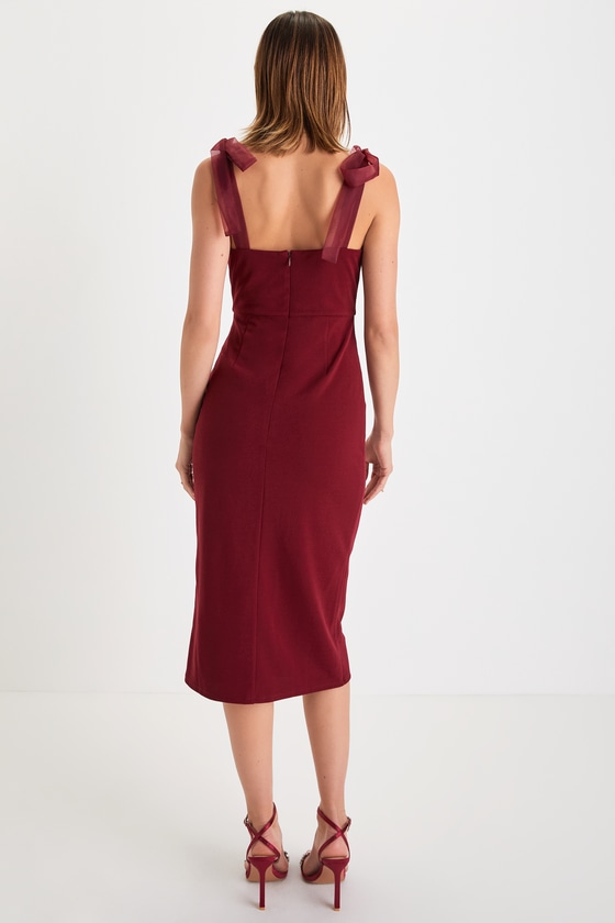 Burgundy Midi Dress - Bodycon Midi Dress - Tie-Strap Midi Dress - Image 3