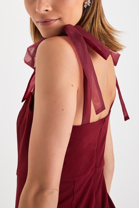 Burgundy Midi Dress - Bodycon Midi Dress - Tie-Strap Midi Dress - Image 4