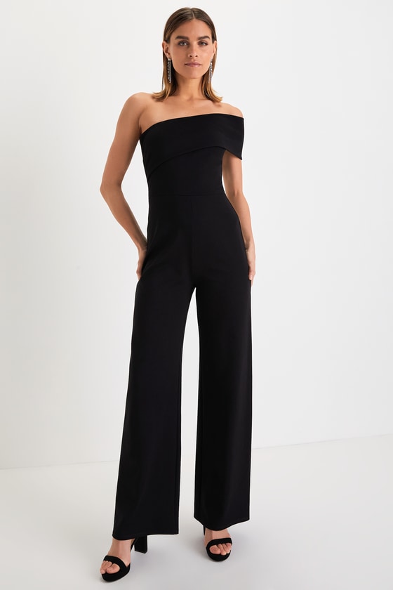 Lulus Transcend Time Black One-shoulder Jumpsuit In Black