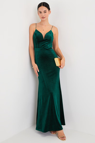 Utterly Enchanted Emerald Green Glitter Velvet Maxi Dress