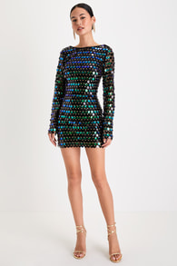 Exceptional Radiance Black Iridescent Sequin Backless Mini Dress