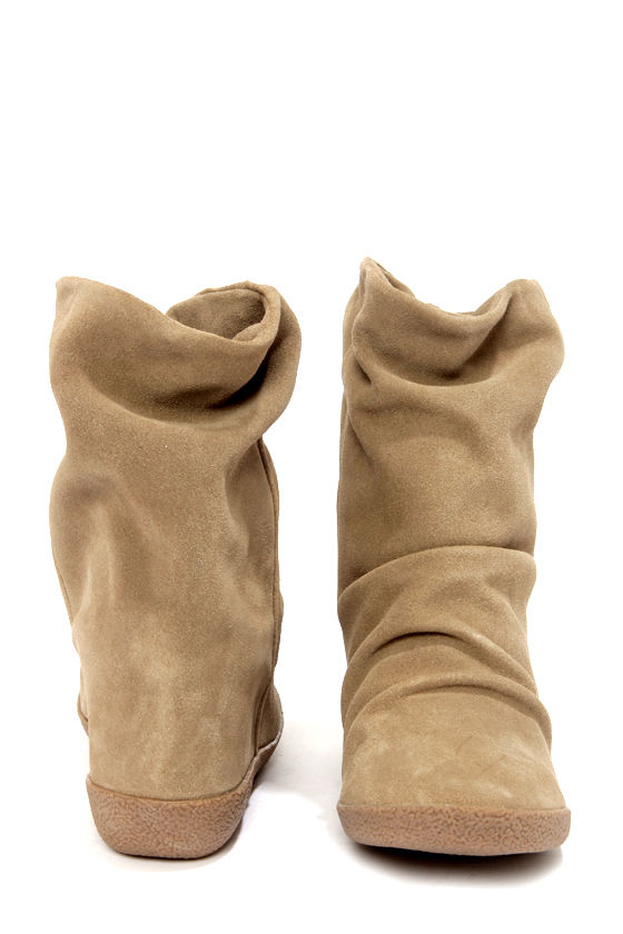 Steve Madden Headlne Taupe Suede Slouchy Wedge Boots