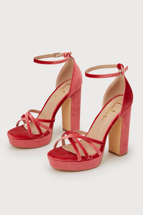 Shop Lulus Yannie Rose Velvet Strappy Platform High Heel Sandals In Pink