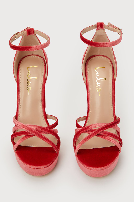 Shop Lulus Yannie Rose Velvet Strappy Platform High Heel Sandals In Pink