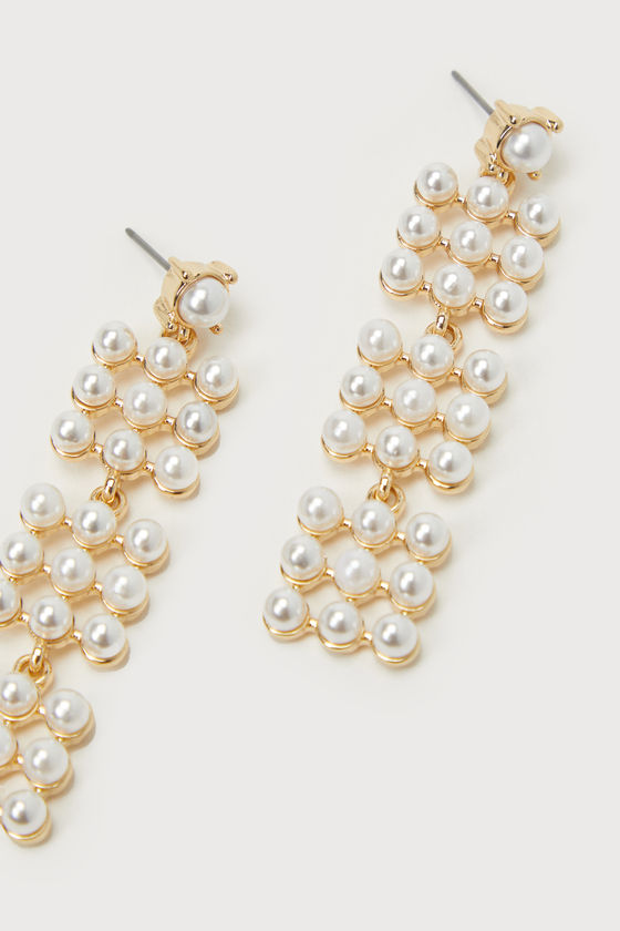 Gold and White Earrings - Pearl Earrings - Statement Earrings - Lulus