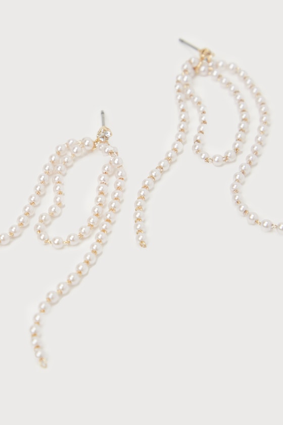 Dainty Charisma Gold and White Rhinestone Pearl Loop Earrings 2