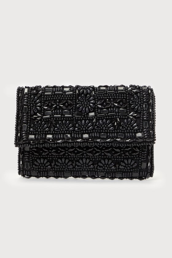 Lulus Spectacular Shine Black Beaded Clutch