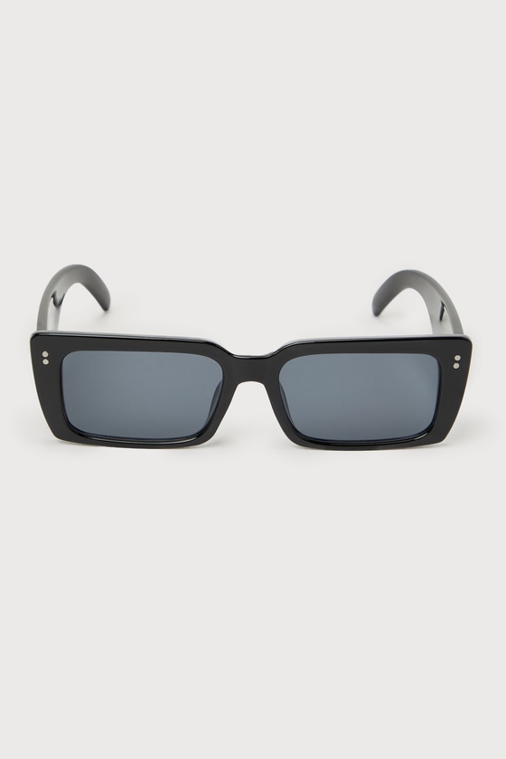 Lulus Icon Ready Black Rectangular Sunglasses