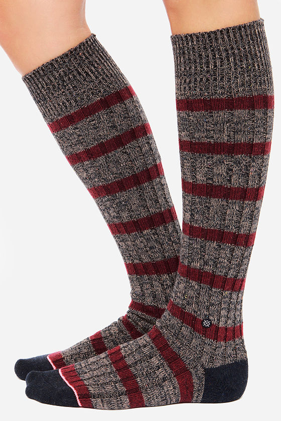 Stance Ella Burgundy Striped Socks