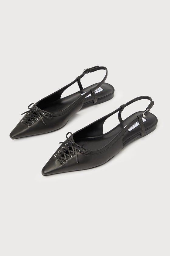 Steve Madden Reyenne - Black Leather Slingbacks - Black Flats - Lulus