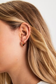 Charming Contender 14KT Gold Rhinestone Huggie Hoop Earring Set