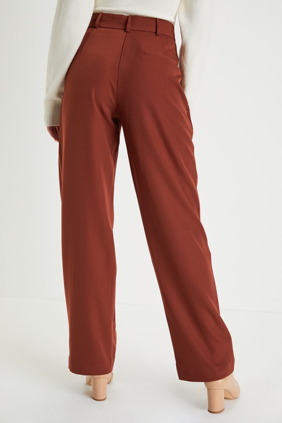 Rust Pants - High-Rise Pants - Pleated Straight Leg Trouser Pants - Lulus