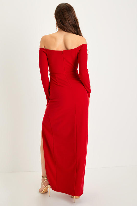 Red Maxi Dress - Off-the-Shoulder Maxi Dress - Long Sleeve Dress - Lulus