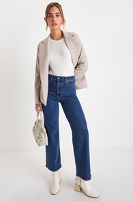 Chic Girl Dark Wash Denim High-Rise Straight Leg Jeans