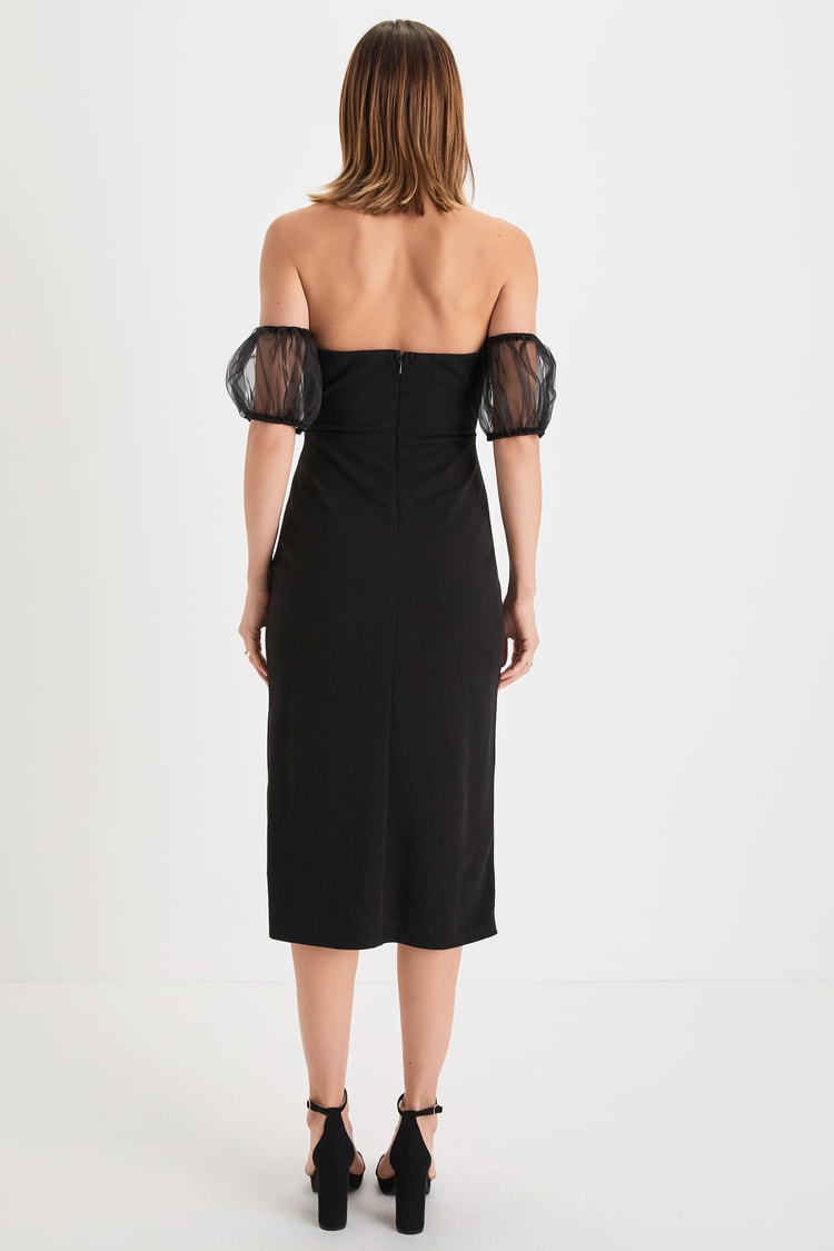 black off the shoulder puff sleeve dress Women's A-line Midi Off The Shoulder Dress, Puff 3/4 Sleeve V Neck Ruched Dress Wedding Guest Party Long Dresses with Pockets Black at Amazon Women's Clothing store