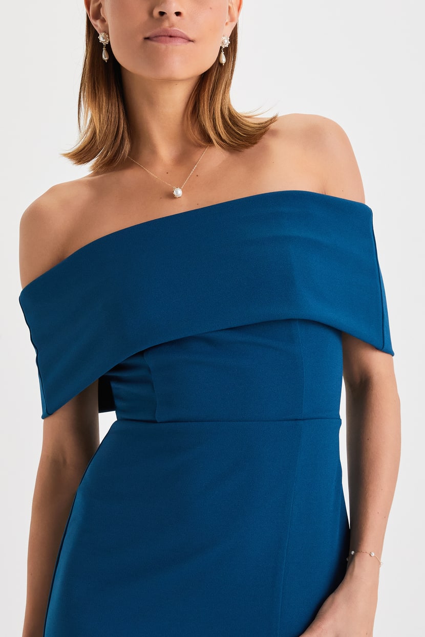 blue off the shoulder bodycon dress PRETTYGARDEN Summer Off Shoulder Dresses for Women Ruched Mesh Graduat main image 0
