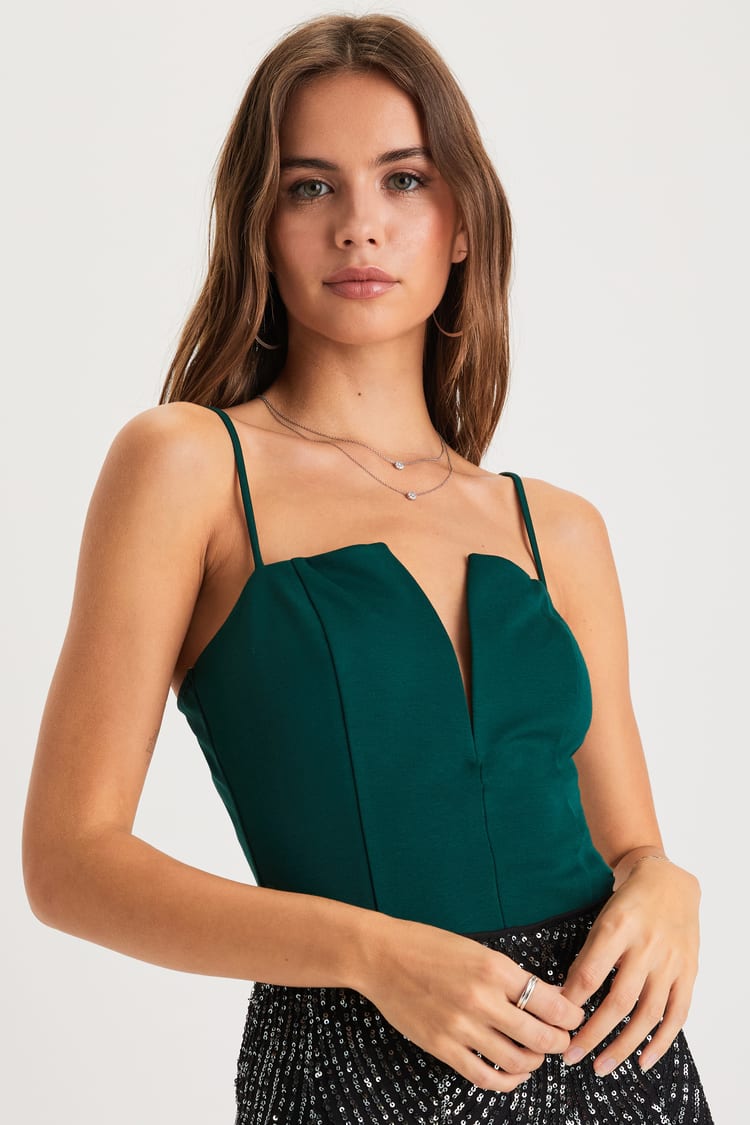 Emerald Green Bodysuit - Notched Bodysuit - Sleeveless Bodysuit - Lulus