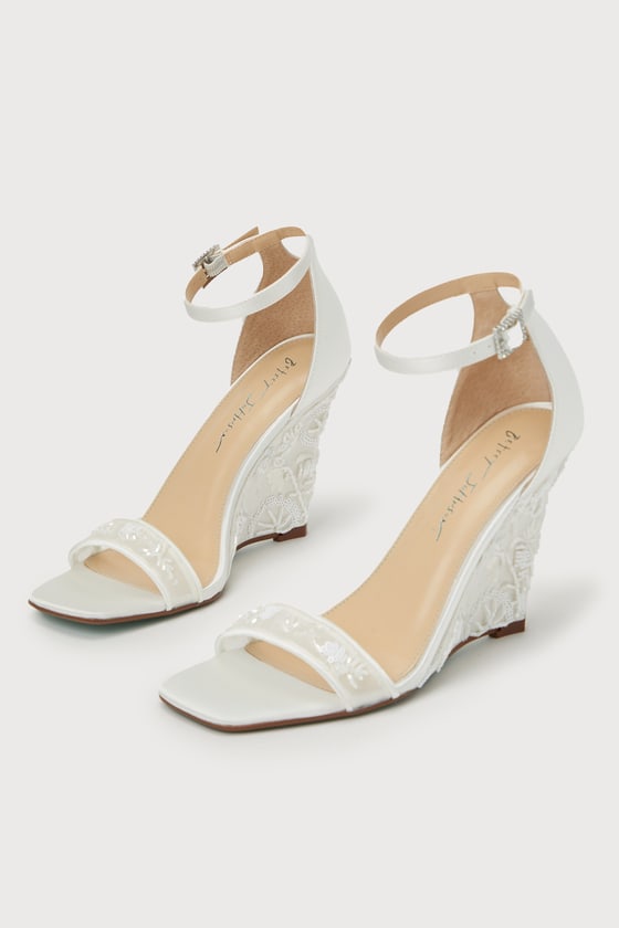 SB-Ivan Ivory Satin Embroidered Ankle Strap Wedges Sandals 1